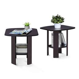 Furinno SIMPLE DESIGN Side Table Set of 2, 2-Tier End Table, Open Shelves Night Stand, Bedside Table, for Living Room, Bedroom, Dark Walnut