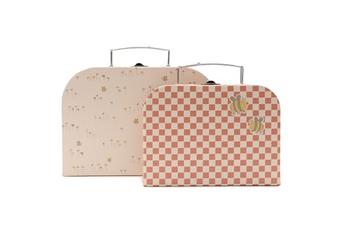 Jollein Kids Play Suitcase Set - Pretty Picnic - 2 Pieces - Cardboard Children’s Suitcases - With Handle & Buckle - Floral Design & Printed Interior - For Baby Toys - Nursery Decoration