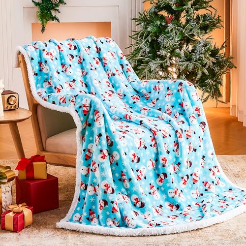 Ramees Christmas Throw Blanket, Christmas Decorations Blankets and Throws, Fuzzy Cozy Soft Warm Fleece Sherpa Winter Holiday Blanket for Bed Couch Sofa Reindeer Snowflakes