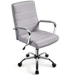 Yaheetech PU Leather Ergonomic Swivel Office Chair, Padded Arms Light Gray