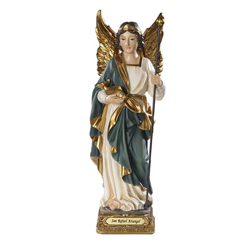 "Avalon Gallery Christian Brands ArchAngel Saint Rafael Raphael Statue 8"" Patron Saint of Physicians. Hand Painted. Milagros - VG010"
