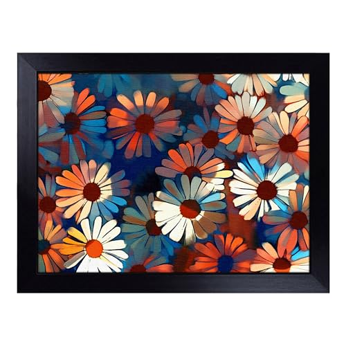 Lap Tray with Bean Bag Cushion, Daisy - Handmade in the UK, Raised Wooden Edge, Padded Cushion, Heat-Resistant Wipe-Clean Surface, for Meals, Laptops and Crafts