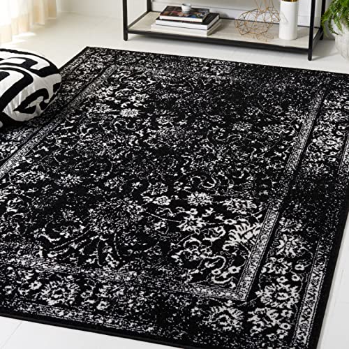 Safavieh Distressed Rug for Living Room, Dining Room, Bedroom - Adirondack Collection, Short Pile, in Black and Ivory, 155 X 229 cm