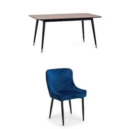 Julian Bowen Findlay Rectangular Table & 4 Luxe Blue Chairs - H82xW160cm