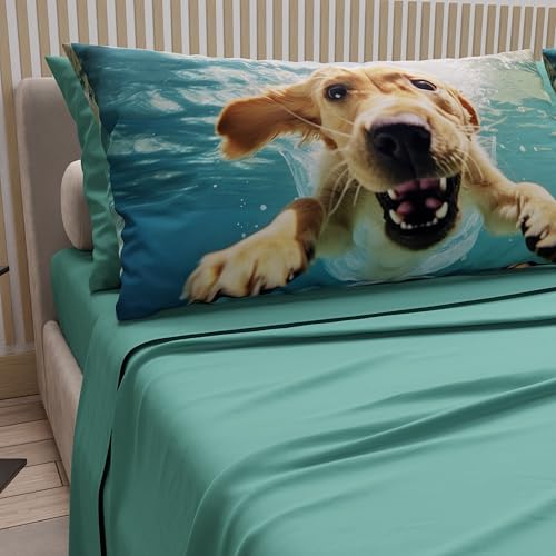 PETTI Artigiani Italiani - Animal Bed Linen with Dogs in Cotton with Pillowcases in Digital Print, Pizza and Half Sheets, Complete Bed Set, 100% Made in Italy