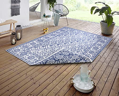 NORTHRUGS Curacao and Rug 80 x 150 cm - Reversible Weatherproof Modern Graphic Pattern for Balcony Patio Garden Conservatory Kitchen Living Room Waterproof in Ocean, 105431-80x150