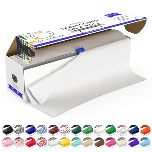 Grandipity White Premium Disposable Plastic Picnic Tablecloth on a Roll 54 Inch. x 100 Ft. with Self Cutter Box, Decorative Table Cover for Dining Table, Buffet Parties & Camping