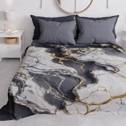 PETTI Artigiani Italiani - Spring-Summer Double Bedspread Light Blanket Double Bed Sheet Dark Grey Marble 100% Made in Italy