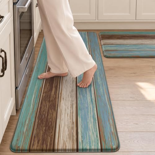 MAYHMYO 2 PCS Anti Fatigue Kitchen Mats - Cushioned Farmhouse Kitchen Runner Rugs - Non-Skid Waterproof - Comfort Standing Desk Mat for Floor Laundry