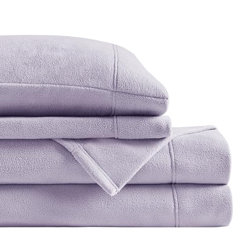"SLEEP PHILOSOPHY True North Micro Fleece Bed Sheet Set, Warm, Sheets with 14"" Deep Pocket, for Cold Season Cozy Sheet-Set, Matching Pillow Case, Full, Lavender, 4 Piece"