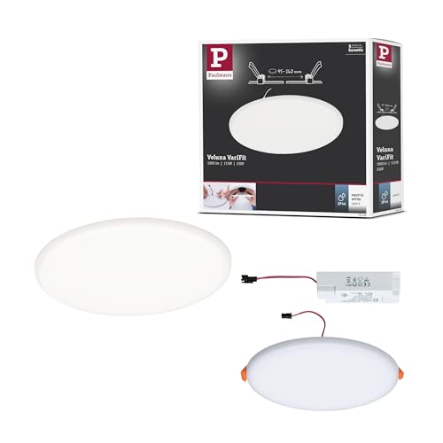 Paulmann 92392 LED Panel recessed luminaire Veluna VariFit IP44 Neutral White 185mm Round incl. 1x17.5 watt Ceiling luminaire Satin Ceiling lamp Plastic Living Room lamp 4000 K
