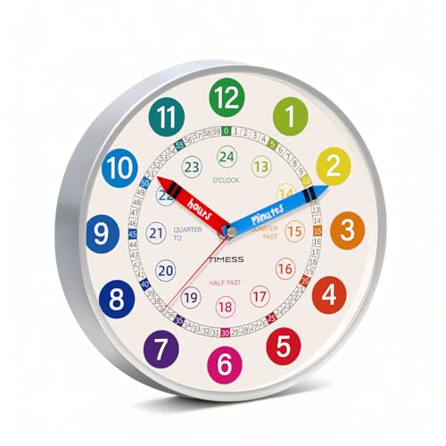 TIMESS 12 Inch Wall Clock,Non-Ticking Silent Battery Operated Quartz Analog, Learning to Tell Time Clock,Ideal Modern Home, Bedroom, Kitchen, Office D??cor(Sliver)