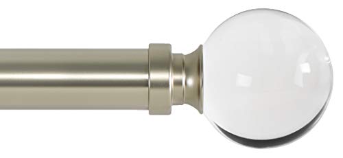 Ivilon Drapery Treatment Window Curtain Rod - Acrylic Ball 1 inch Pole. 16 to 28 Inch (Side Curtain Rod) Satin Nickel