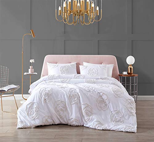 Betsey Johnson - Rambling Rose Collection - Duvet Cover Set- 100% Cotton Ultra Soft, All Season Bedding, Pre-Washed for Added Softness, Full/Queen, Ivory
