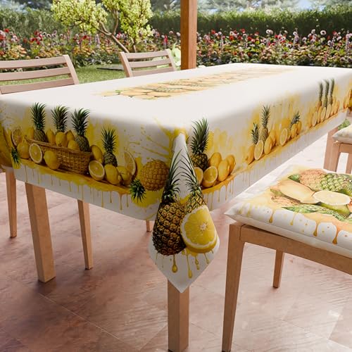 PETTI Artigiani Italiani - Stain Resistant Tablecloth Rectangular 140x450 cm 24 Seats, Wipe Clean Microfibre Kitchen Table Cover, Fruit Design Lemons and Pineapples, 100% Made in Italy