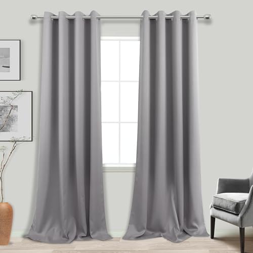 KOUFALL Grey Blackout Curtains for Living Room 52x102 Inch Length