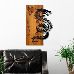 Elegant Decorative Wooden Wall Accessory, Walnut & Black, 40 x 58 x 3 cm, 100% Wood (3 cm) & Metal (1.5 mm), Unique Design for Stylish Home Decor