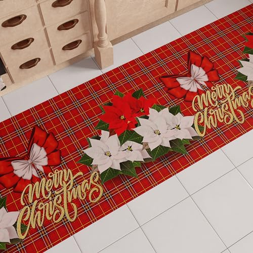PETTI Artigiani Italiani - Christmas Kitchen Rug, Christmas Kitchen Runner, Non-Slip and Washable Christmas Kitchen Rug, Christmas Rug 52x440 cm Merry Christmas, Made in Italy