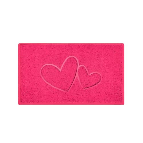 Nicoman Double Heart Embossed Spaghetti Door Mat, Indoor and Outdoor, Dirt-Trapping PVC Material, Multiple Colour Options (Pink, 75 x 44 cm)