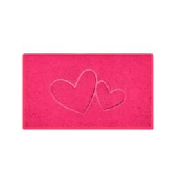 Nicoman Double Heart Embossed Spaghetti Door Mat, Indoor and Outdoor, Dirt-Trapping PVC Material, Multiple Colour Options (Pink, 75 x 44 cm)