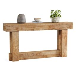 LITTLE TREE 63-Inch Console Table with Storage, Farmhouse Sofa Table Behind Couch, 2-Tier Entryway Table for Living Room, Hallway, Sturdy MDF Narrow Long Table, Unique Annual Ring Grain (Warm Brown)