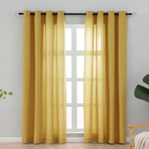 L.Z.E Non-See-Through Privacy Curtains 63 Inch Length 2 Panels Set, Gold Light Filtering Curtains for Living Room Bedroom Nursery Grommet Top Short Window Panels