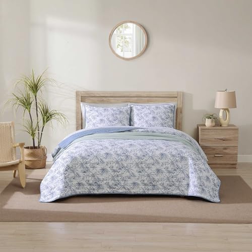 Tommy Bahama - Queen Quilt Set, Reversible Cotton Bedding with Matching Shams, Coastal Inspired Home Decor (Pen and Ink Palm Navy Blue, Queen)