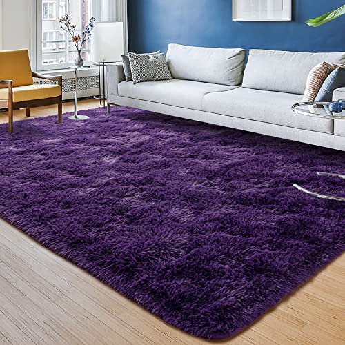Przemy Dark Purple Area Rug for Bedroom, 4x6 Feet Fluffy Shaggy Rugs for Living Room, Super Soft Fuzzy Carpet Rug for Kids Girls Room Dorm Nursery Indoor Home Decor