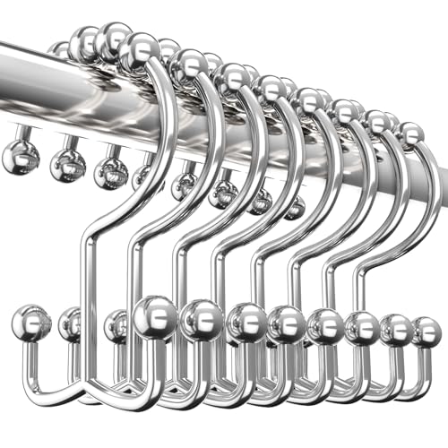Utopia Bedding Double Glide Roller Set of 12 Shower Curtain Hooks, Double Sided Rings, Rust Proof Shower Curtain Rings, Nickel