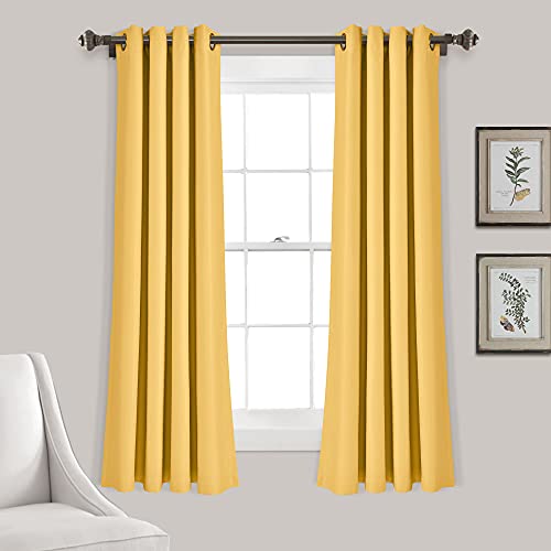 "Lush Decor Insulated Grommet Blackout Window Curtain Panels, Pair, 52"" W x 63"" L, Yellow - Classic Modern Design - Chic Window Decor - Curtains For Living Room, Bedroom, Or Dining Room"