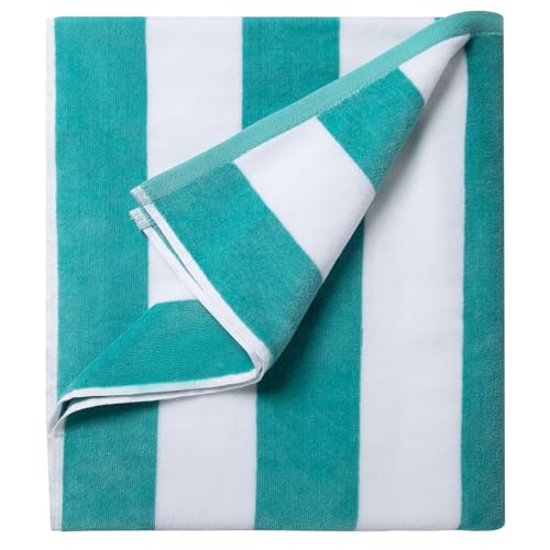 LULUHOME Large Oversized Beach Towel - Big Cotton 36 x 70 Inch Striped Pool Towel, Large Cabana Soft Swimming Towel for Adult Men Women,Turquoise