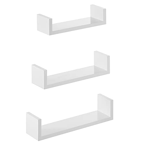SONGMICS Floating Shelf Set of 3, Wall Shelves, 30/35/40 cm - Decorative Shelves, Each Shelf Holds up to 10 kg, Cloud White, CUSTOS Collection LWS40WT