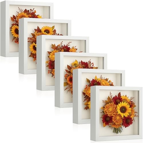 Tuanse 6 Pieces Shadow Box Picture Frame Square Shadow Boxes Display Cases for Sports Memorabilia Wedding Memories Crafts Pins Awards Medals Tickets and Photos(White,5 x 5 Inch)
