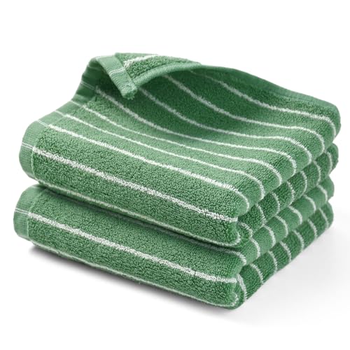 Jacquotha Hand Towels for Bathroom Green Striped - 2-Piece Premium Quick Drying Towels for Kitchen Spa Workout, Stylish Compact for Hand Face Hair, 14??? x 29???