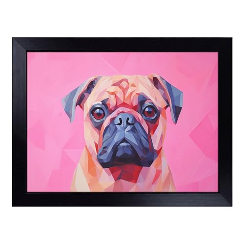 Lap Tray with Bean Bag Cushion, Pug Minimalism - Handmade in the UK, Raised Wooden Edge, Padded Cushion, Heat-Resistant Wipe-Clean Surface, for Meals, Laptops and Crafts