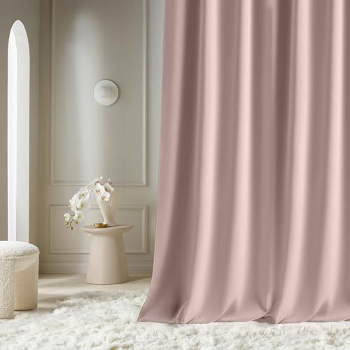 ROOM99 Aura Curtain with Ruffle Tape, 180 x 260 cm, Blackout Curtain, Modern Decoration for Living Room, Bedroom, Dusty Pink