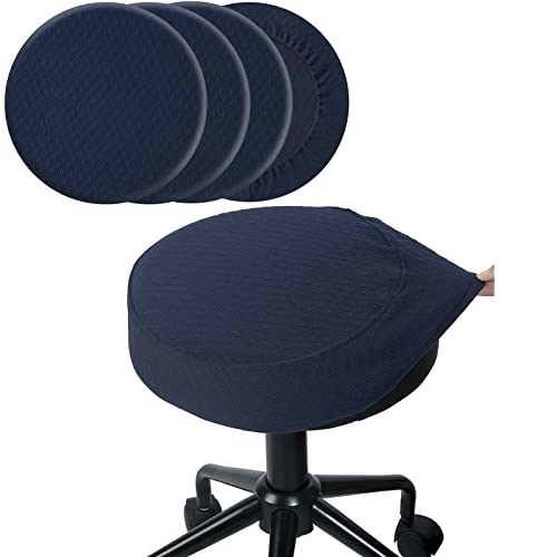 "BUYUE 4 Pcs Dia.14-16"" Round Bar Stool Covers Stretchy Washable for Upholstered Chairs, Jacquard Dustproof Stool Seat Slipcover, M-Navy Blue-Set of 4"