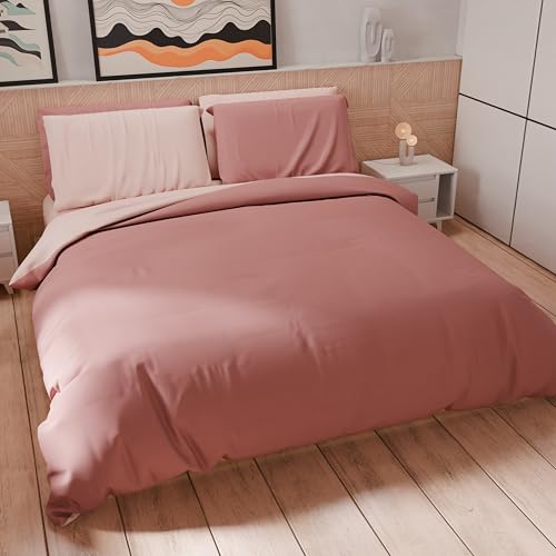 PETTI Artigiani Italiani - Maxi Double Duvet Cover Set 240 x 220 cm (2 Pillowcases 80 x 80 cm Included), Soft Microfibre Duvet Cover Set, Solid Colour Light Powder - Dark Powder