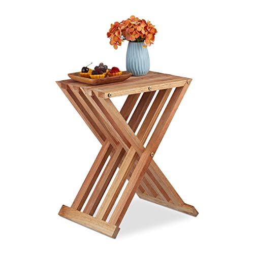 Relaxdays Side Table, H x W x D: approx. 44.5 x 34 x 28 cm, Foldable, Walnut Wood, Natural Finish