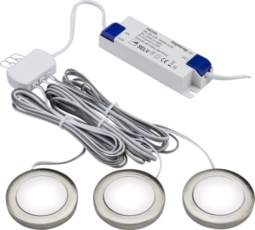 Knightsbridge Pack of 3 Cool White LED Dimmable Under Cabinet Lights in Brushed Chrome, UNDKIT3BCCW