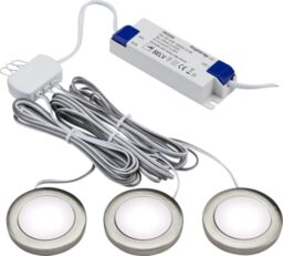 Knightsbridge Pack of 3 Cool White LED Dimmable Under Cabinet Lights in Brushed Chrome, UNDKIT3BCCW