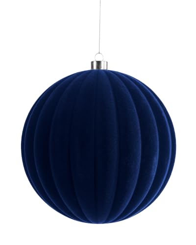 Navy Ribbed Velvet Christmas Bauble 20 cm, Extra Large Tree Ornament