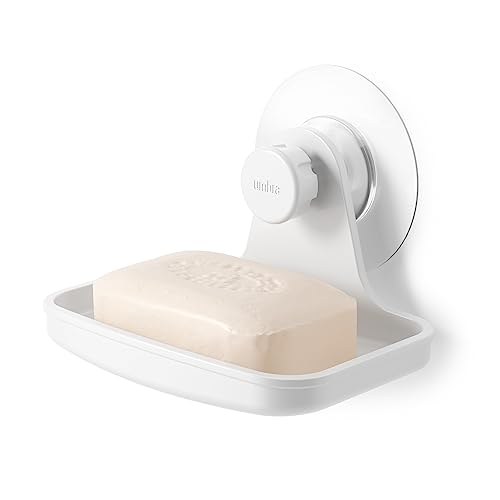 Umbra Flex Adhesive Soap Dish for Bathroom or Kitchen, Use in Shower, Tub or Sink Area, White