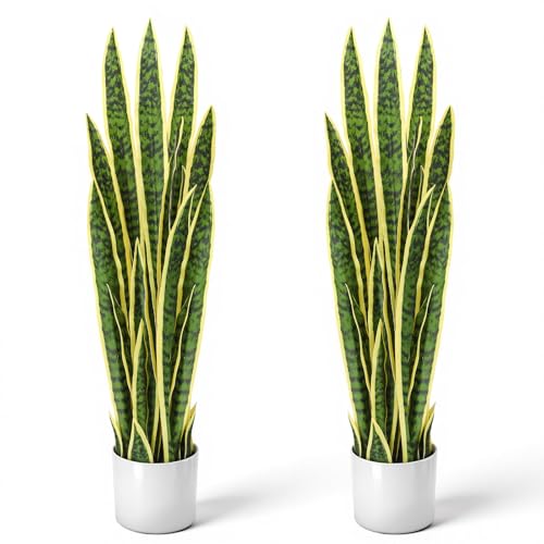 Crowye 2 Pack 3.17 ft Tall Artificial Snake Plant Fake Sansevieria Plant Large Faux Snake Bulk in Pot for Home Office Housewarming Gift