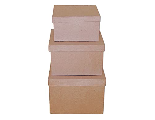 INNSPIRO Set of 3 square paper mache boxes 14, 17 and 20 cm.