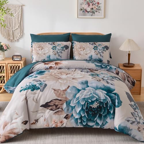 Dintszyayue GC02AB091554K7U-B Comforter Set - Elegant Flower Lightweight Comforter for All Season with Flat Sheet, Fitted Sheets, Pillowcases & Shams