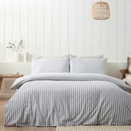 Catherine Lansfield Brushed Stripe Cotton Reversible King Duvet Cover Set with Pillowcases Silver Grey