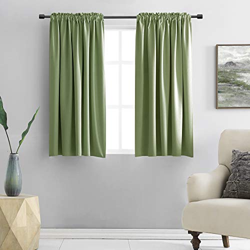 DONREN Blackout Curtains for Bedroom 48 Inch Drop Sage Small Curtains with Rod Pocket Set of 2 Panels, W52 x L48 Inch