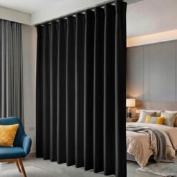 "Hoeflife Room Divider Blackout Curtains with Hooks, Soundproof Floor Length Curtains, Perfect for Ceiling Mounting Rails, Wall Divider for Room Separation, Black, 100""W x 84""L"