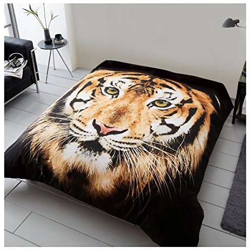 GC GAVENO CAVAILIA Easy Care 3D Wildlife Animal Throw, Luxury Soft & Cosy Printed Light Weight Sofa Settee Blanket, Tiger Face Brown, 150X200
